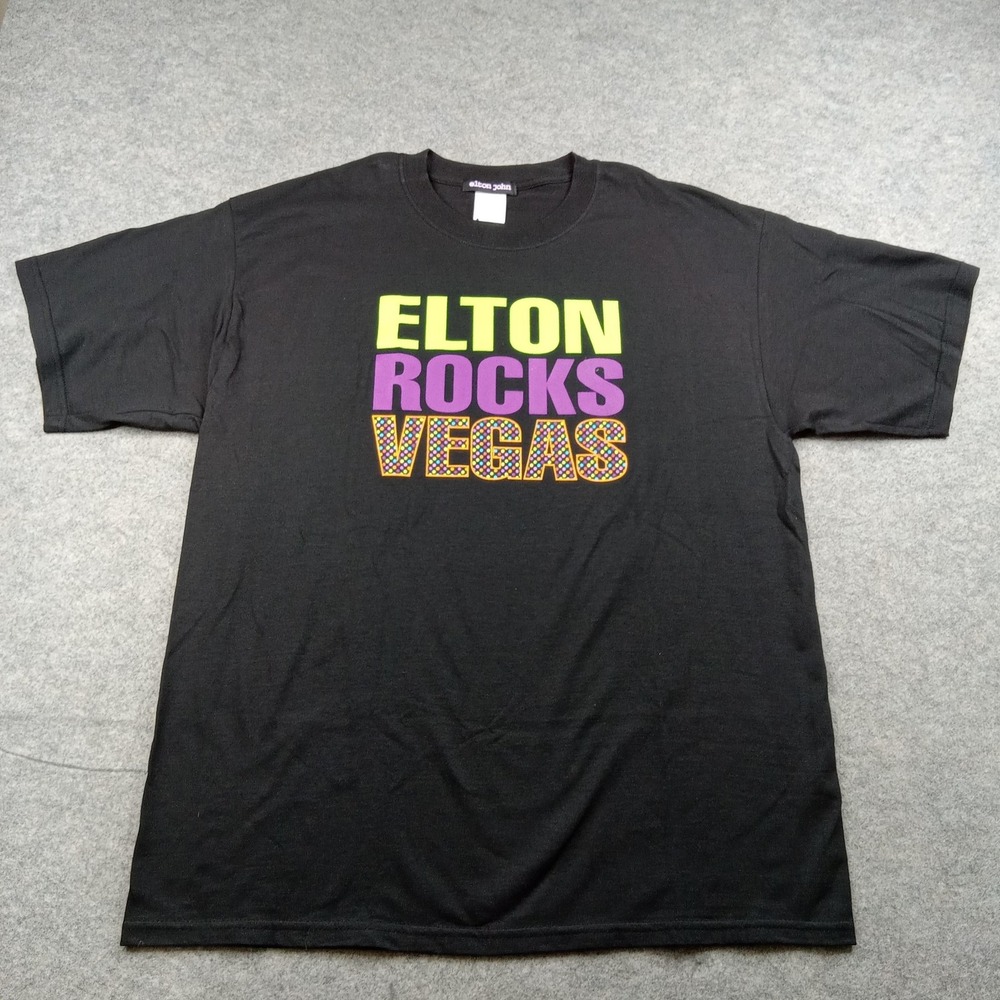 Elton John Shirt Mens XL Black Elton Rocks Vegas Concert‎ Graphic Tee Music